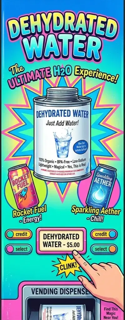 Dehydrated Water: The Ultimate H2O Experience. Just add water.